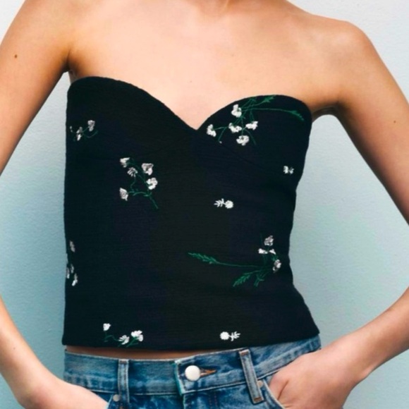 Zara Tops - Zara Floral Embroidered Corset Top in Black